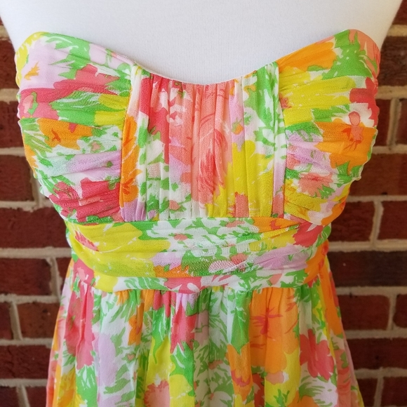 Shoshanna silk floral strapless dress 2 - Picture 4 of 14